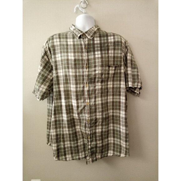 Woolrich Men's Green Grey White Short Sleeve Casual Button Down Shirt Si… - Picture 1 of 4